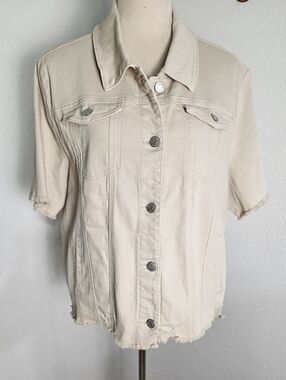 Est. 1946 Denim Light Beige Short Sleeve Denim Jacket with Fringe, Size XL, NWOT